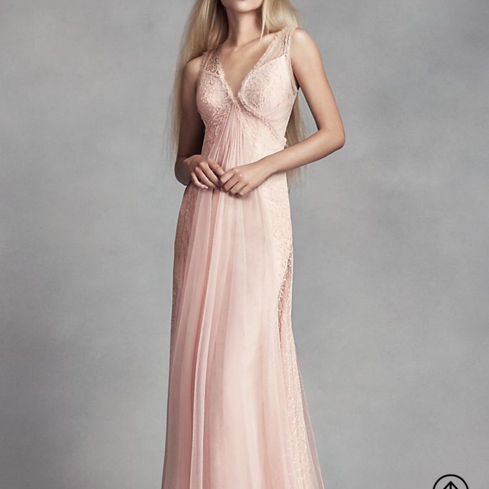 David’s Bridal Blush/Pink Lace Bridesmaid Dress